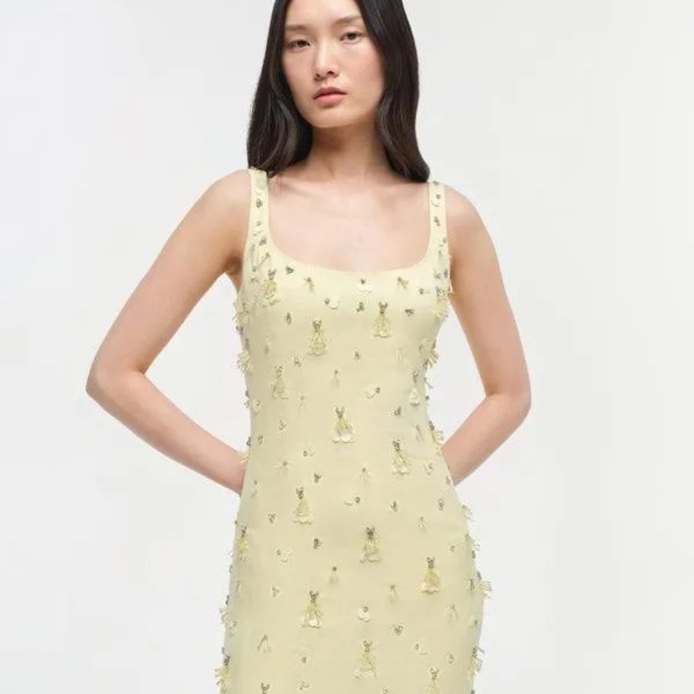 SIMKHAI - NEW - Sleeveless Yellow Floral Maxi Dress with Embellishments - Picture 2 of 5